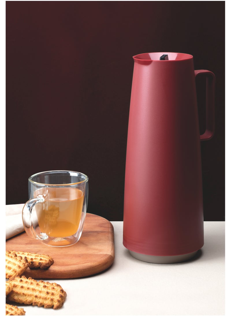 TRAMONTINA - Since 1911,Made in Brazil-  Exata Red Plastic Thermal Flask with 1 Liter Glass Liner - Image 1