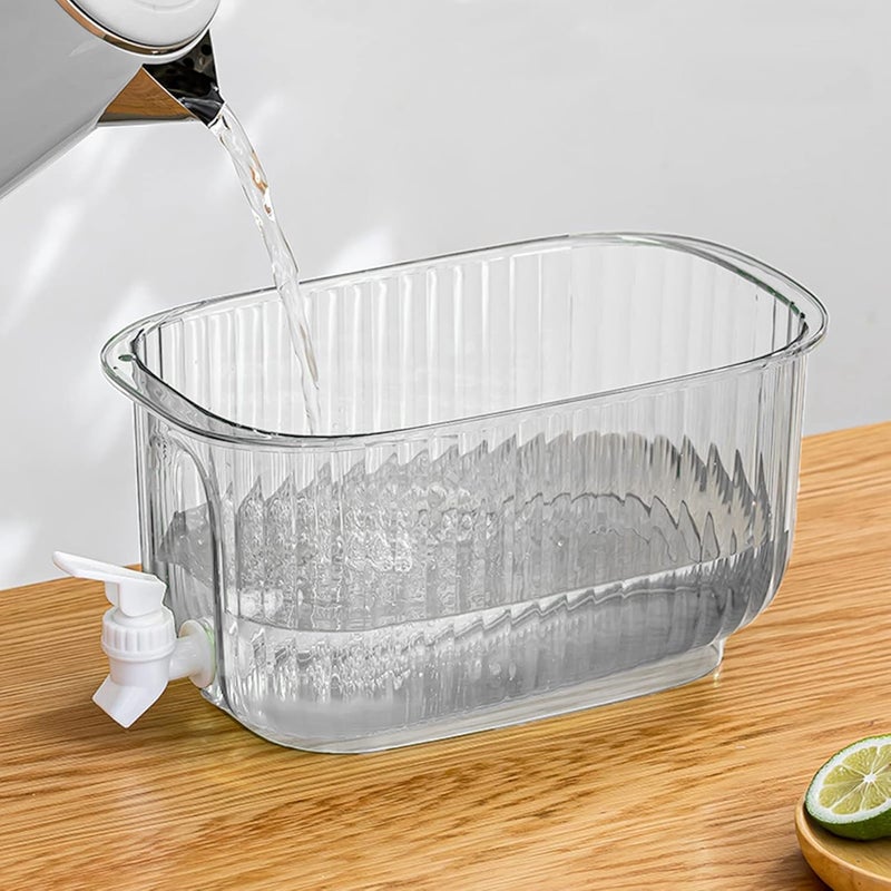 Tnfeeon Cold Water Drink Bucket, 2.5 Gallon Smooth Water Drainage Drink Dispenser Large Capacity Clear Beverage Container with Faucet for Fridge (Transparent White) - Image 1