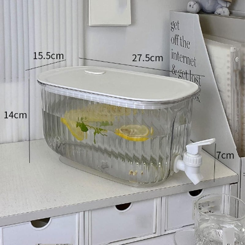 Tnfeeon Cold Water Drink Bucket, 2.5 Gallon Smooth Water Drainage Drink Dispenser Large Capacity Clear Beverage Container with Faucet for Fridge (Transparent White) - Image 2