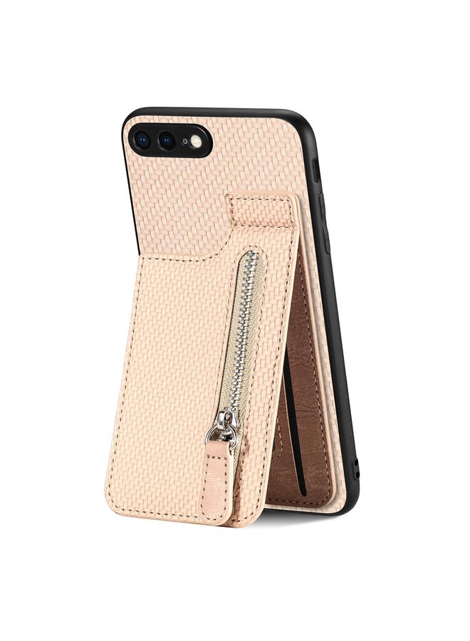 اس-توب جراب هاتف iPhone SE 2022 / 2020 / 7 / 8 مصنوع من ألياف الكربون مع سحاب رأسي - Image 1