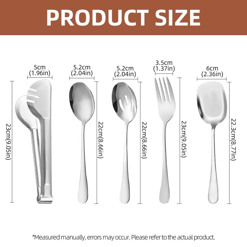 10 Pieces Premium Stainless Steel Buffet Serving Set Silver Colored Includes 2 Serving Spoons 2 Slotted Spoons 2 Serving Forks 2 Serving Spatulas 2 Serving Tongs Dinner Party Restaurant Kitchen - Image 3