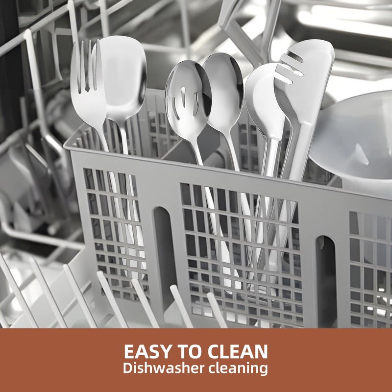 10 Pieces Premium Stainless Steel Buffet Serving Set Silver Colored Includes 2 Serving Spoons 2 Slotted Spoons 2 Serving Forks 2 Serving Spatulas 2 Serving Tongs Dinner Party Restaurant Kitchen - Image 5