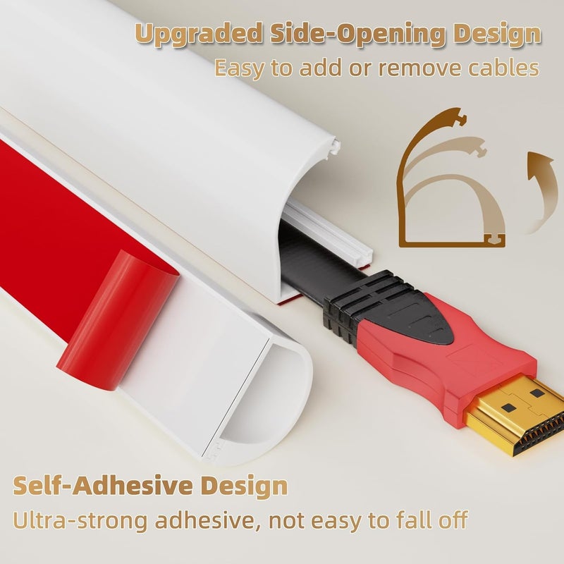 Xfopz 132ft Side Open One Cord Hider for Wall Mounted TvExtension Cable Cover to Hide Conceal Cords Along WallWire Raceway Management Cable Concealer ChannelElectric Cord Organizer Wiremold - Image 3