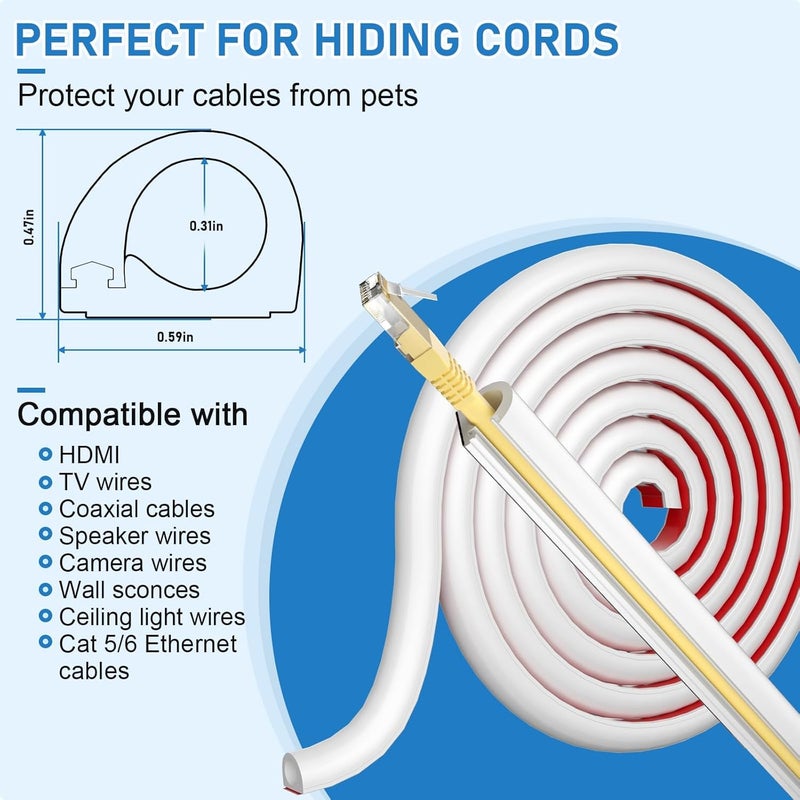 Xfopz 132ft Side Open One Cord Hider for Wall Mounted TvExtension Cable Cover to Hide Conceal Cords Along WallWire Raceway Management Cable Concealer ChannelElectric Cord Organizer Wiremold - Image 2