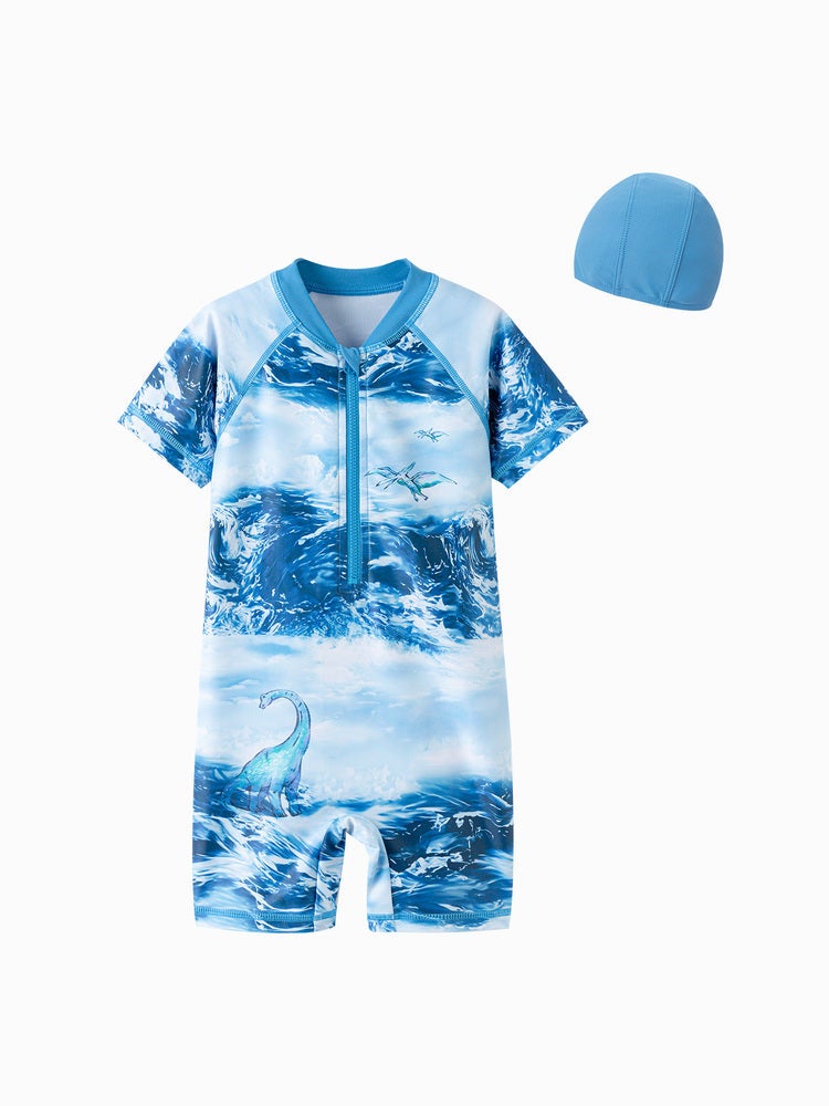 بالابالا بدلة سباحة للبأكمام قصيرة مع قبعة مطابقة للأولاد - Image 1