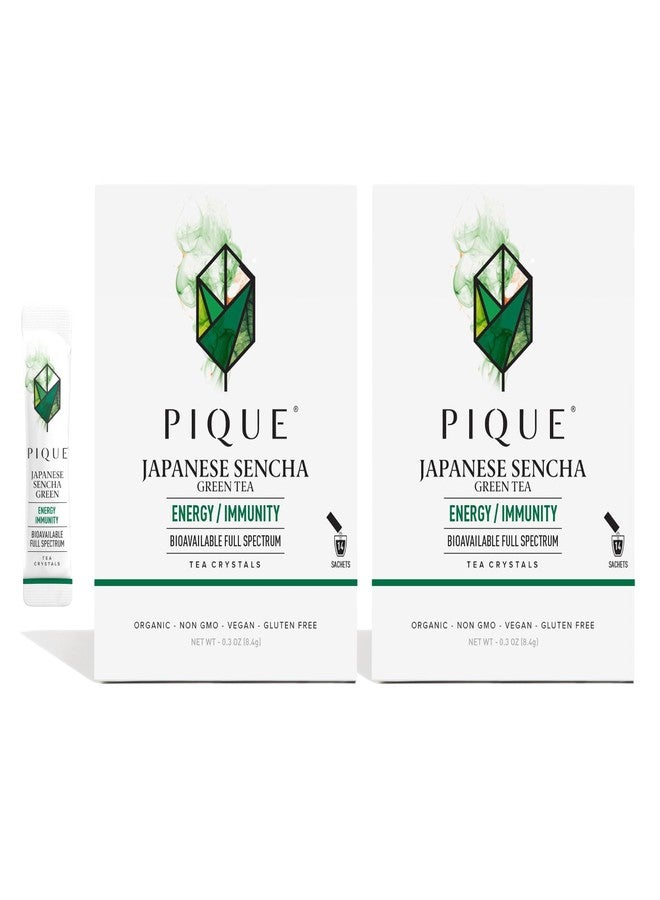 Pique Organic Sencha Tea Crystals - Supports Immunity, Energy - 28 Single Serve Sticks (Pack of 2) - Image 1