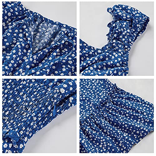 YOBECHO Womens Summer Sexy Sweetheart Collar Printed Ruffle Mini Dress Blue - Image 4