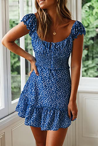 YOBECHO Womens Summer Sexy Sweetheart Collar Printed Ruffle Mini Dress Blue - Image 2