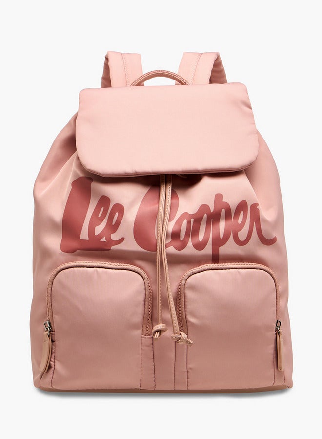Lee Cooper Logo Print Backpack with Adjustable Straps and Drawstring Closure - 15x30x43 cm - Image 1