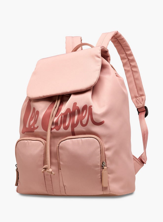 Lee Cooper Logo Print Backpack with Adjustable Straps and Drawstring Closure - 15x30x43 cm - Image 2