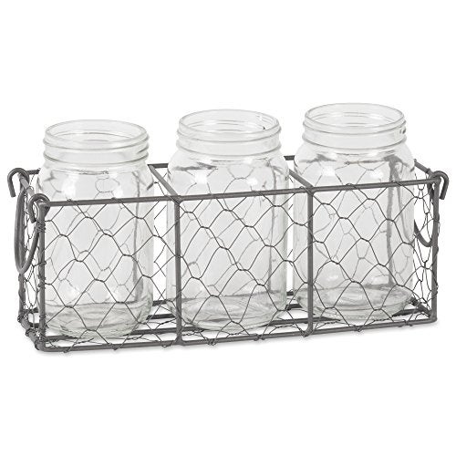 DII Chicken Wire Collection Farmhouse Vintage Caddy with Vases Vintage Gray