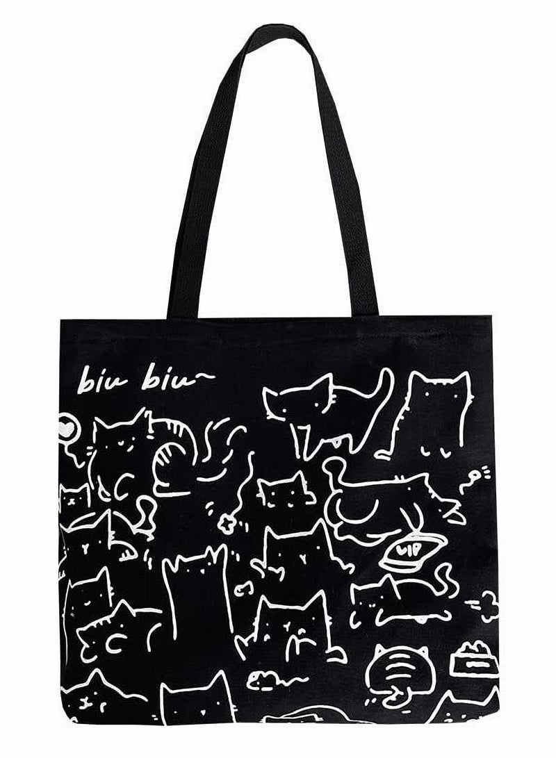 Excefore Cat Canvas Tote Bag, Large Cute Tote Bag for Women with Zip, Cotton Reusable Shopping Bag with Pocket, Shopper Bag Cat Lovers Gift - Image 1