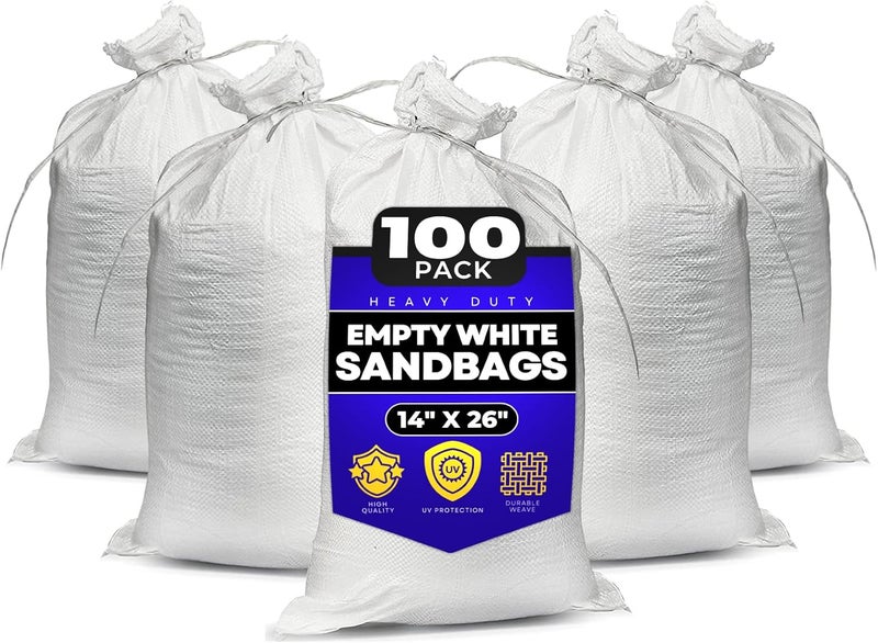 Tapix Heavy Duty Empty White Sandbags with Ties - 14" x 26" (100 Pack) for Flood Protection - Image 1