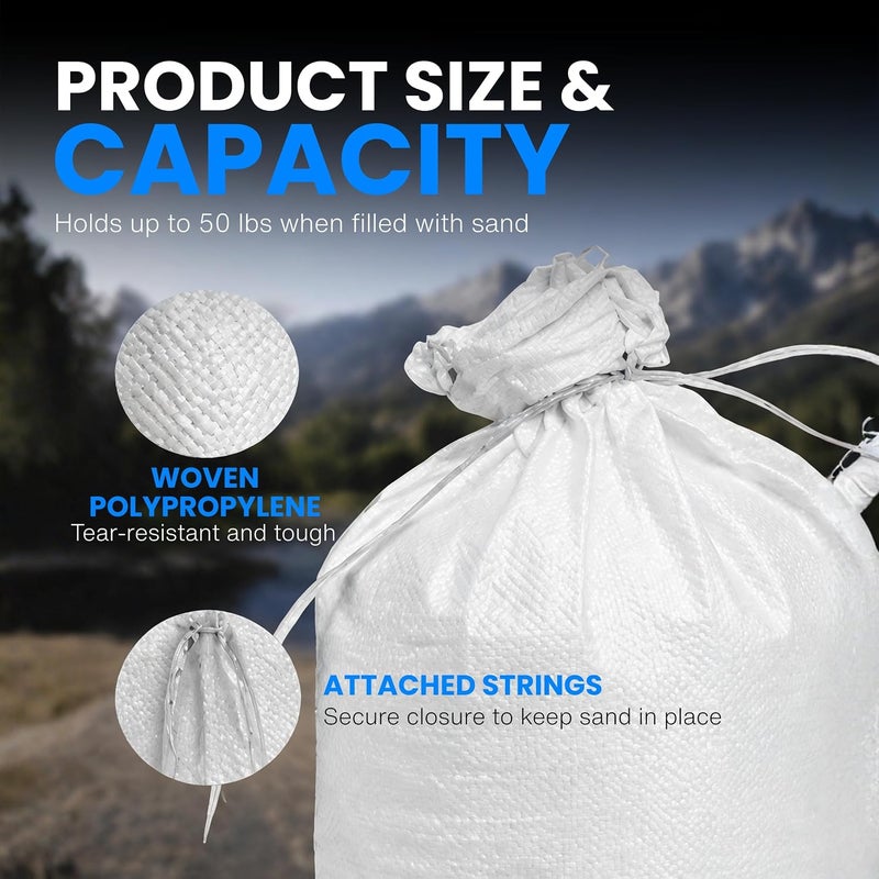 Tapix Heavy Duty Empty White Sandbags with Ties - 14" x 26" (100 Pack) for Flood Protection - Image 4