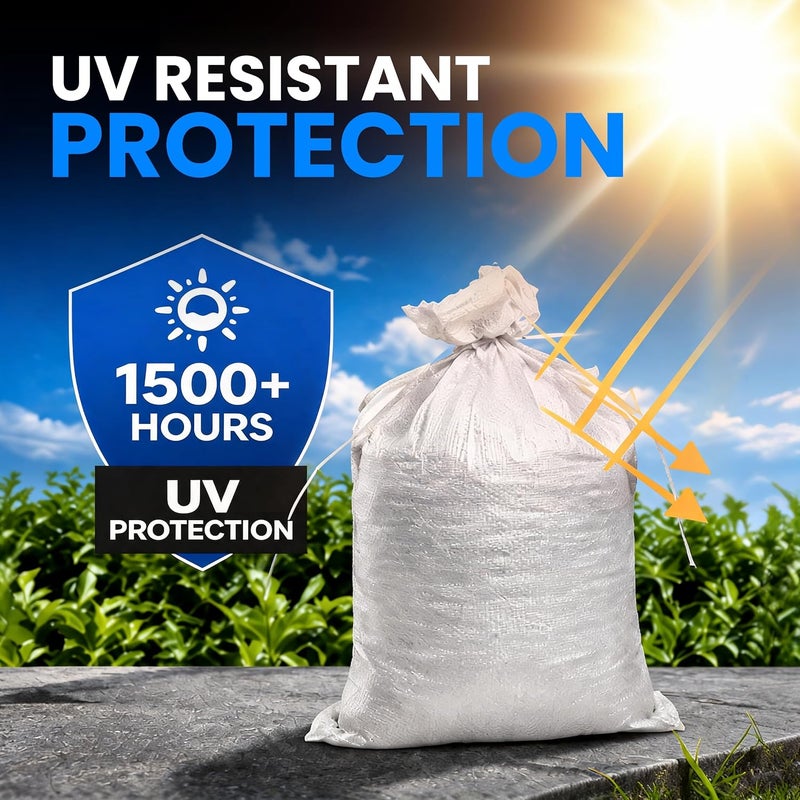 Tapix Heavy Duty Empty White Sandbags with Ties - 14" x 26" (100 Pack) for Flood Protection - Image 5