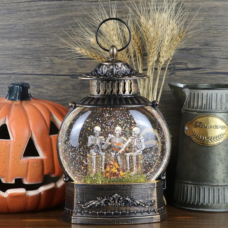 DRomance Halloween Skeleton Snow Globe Lantern with 6H Timer Battery Operated USB Powered Lighted Water Glitters Bronze Canteen Shaped Snow Globe Halloween Decoration Children Gift(6 x 3.2 x 11 Inch) - Image 5