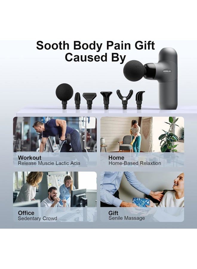 Morelax Mini Massage Gun Deep Tissue, Portable Percussion Muscle Massager for Whole Body Pain Relief, Electric Handheld Sport Massager with 6 Massage Heads 4 Speed, Best Gift (Grey) - Image 5