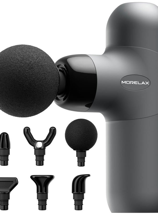 Morelax Mini Massage Gun Deep Tissue, Portable Percussion Muscle Massager for Whole Body Pain Relief, Electric Handheld Sport Massager with 6 Massage Heads 4 Speed, Best Gift (Grey) - Image 1