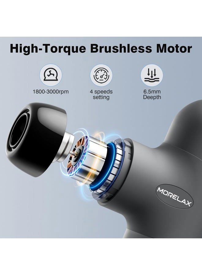 Morelax Mini Massage Gun Deep Tissue, Portable Percussion Muscle Massager for Whole Body Pain Relief, Electric Handheld Sport Massager with 6 Massage Heads 4 Speed, Best Gift (Grey) - Image 2