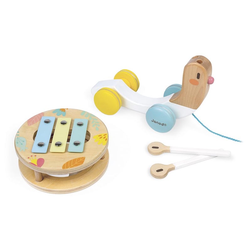 Janod Pure Pull Along Snail - Wooden 2-in1 Musical Toy - Ages 1+ - J05159 - Image 2