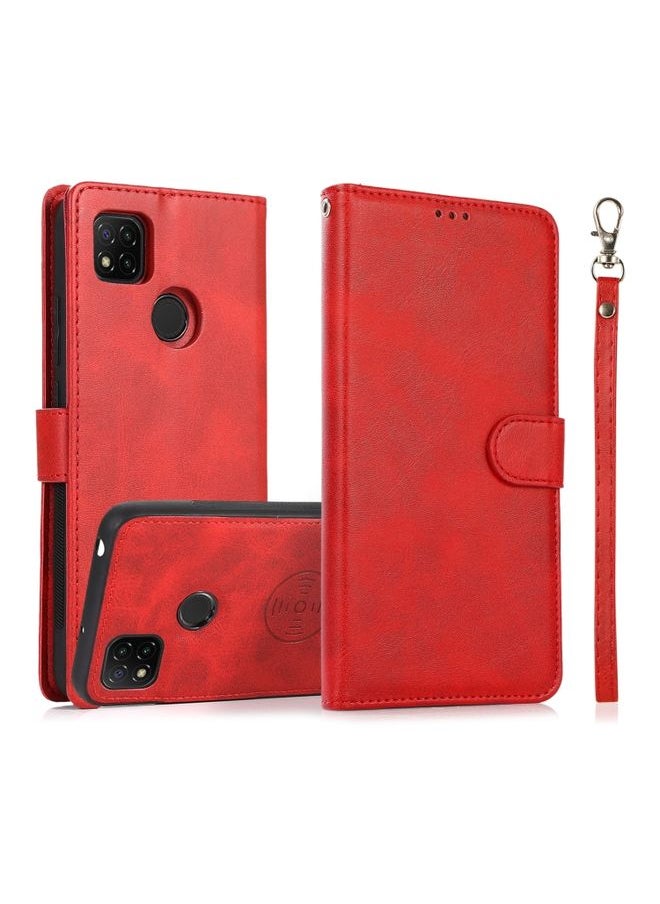 HuHa Case Cover For Xiaomi Redmi 9C Calf Texture 2 in 1 Detachable Magnetic Back Cover Horizontal Flip Leather Case with Holder & Card Slots & Wallet & Photo Frame Red 