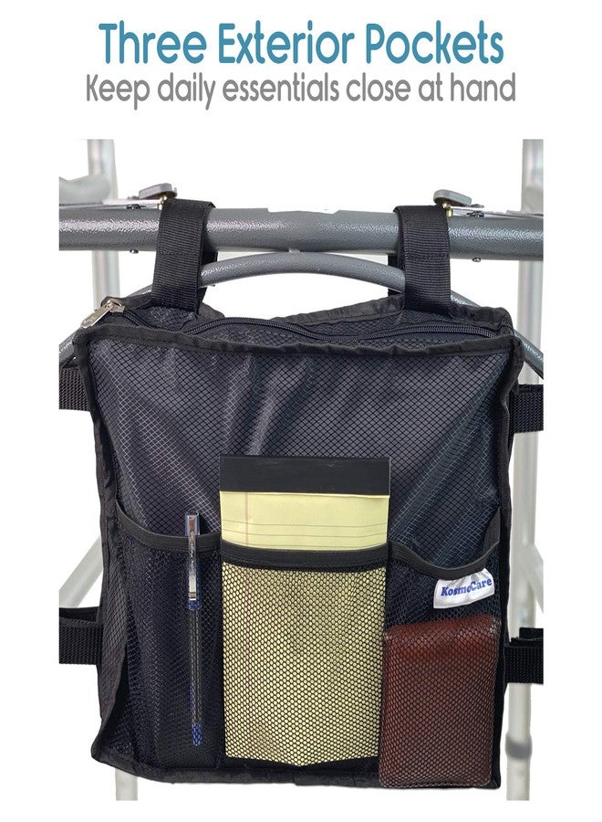KosmoCare Detachable Walker Bag - Hands Free Storage - Senior Walker Accessory - Fits Most Wide and Narrow Styles - Black - Image 3