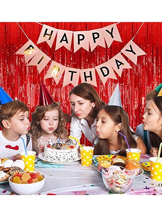 هابي دي عبوتان من خلفيات الستائر الورقية المعدنية الحمراء مع شرائط قصاصات Foil لتزيين أركان التصوير لعيد الميلاد والزفاف وخطوبة وحفلة استقبال المولود وحفلة العزوبية - Image 2