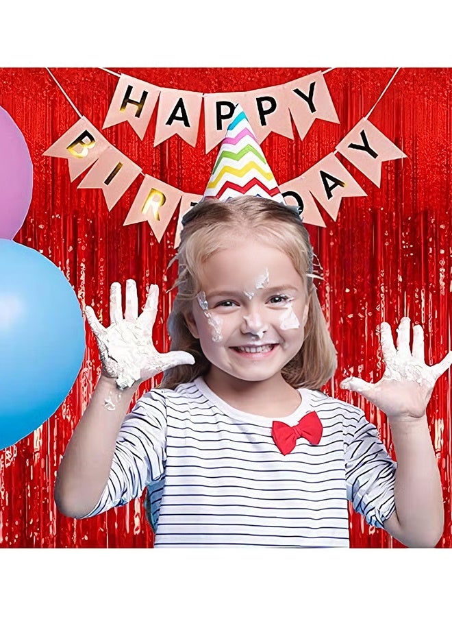 هابي دي عبوتان من خلفيات الستائر الورقية المعدنية الحمراء مع شرائط قصاصات Foil لتزيين أركان التصوير لعيد الميلاد والزفاف وخطوبة وحفلة استقبال المولود وحفلة العزوبية - Image 4