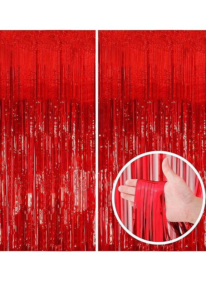 هابي دي عبوتان من خلفيات الستائر الورقية المعدنية الحمراء مع شرائط قصاصات Foil لتزيين أركان التصوير لعيد الميلاد والزفاف وخطوبة وحفلة استقبال المولود وحفلة العزوبية - Image 1