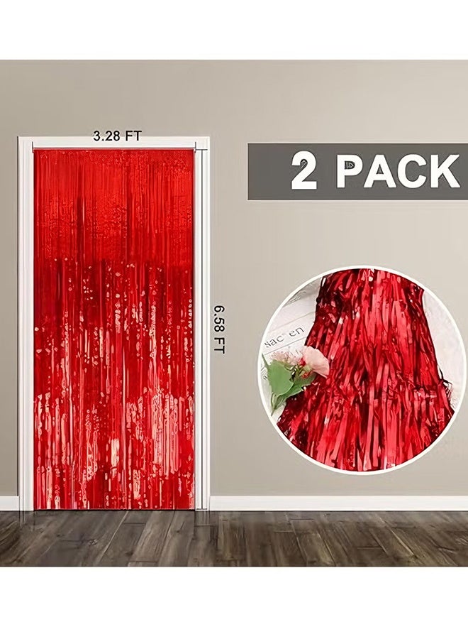 هابي دي عبوتان من خلفيات الستائر الورقية المعدنية الحمراء مع شرائط قصاصات Foil لتزيين أركان التصوير لعيد الميلاد والزفاف وخطوبة وحفلة استقبال المولود وحفلة العزوبية - Image 5