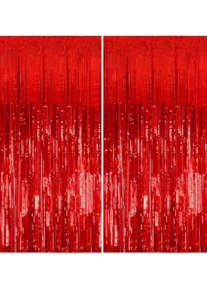 هابي دي عبوتان من خلفيات الستائر الورقية المعدنية الحمراء مع شرائط قصاصات Foil لتزيين أركان التصوير لعيد الميلاد والزفاف وخطوبة وحفلة استقبال المولود وحفلة العزوبية - Image 3