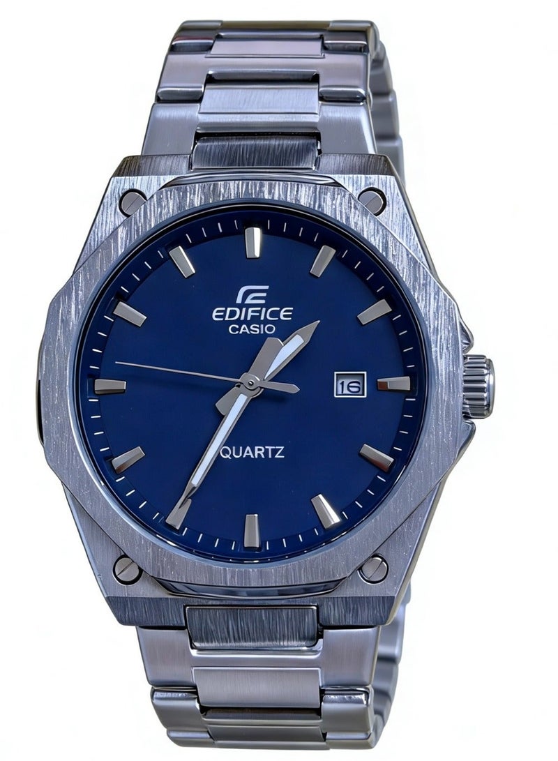كاسيو CASIO EDIFICE 100 متر مقاوم للماء الحركة الكوارتز حزام من الفولاذ المقاوم للصدأ ساعة للرجال لوحة زرقاء - Image 1
