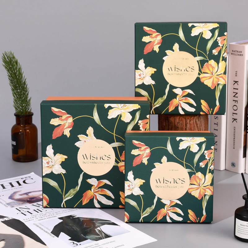 HOME ELEMENTS 3 Pcs Best Wishes Luxury Gift Boxes Set with Lid, Decorative Present Boxes,Bridesmaid Box, Empty Gift Boxes for Hampers, Birthdays, Weddings & Events, Special Occasions (Green) - Image 1