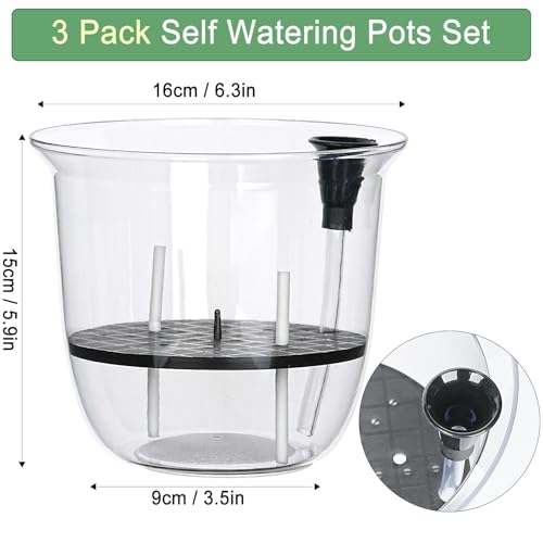 IWNTWY Plant Pots 6 inch Set of 3 Self Watering Pots for Indoor Outdoor Plants Flowers Self Watering Planters with Reservoir Drainage Hole and Absorbent Cotton Rope 3 Large - Image 3