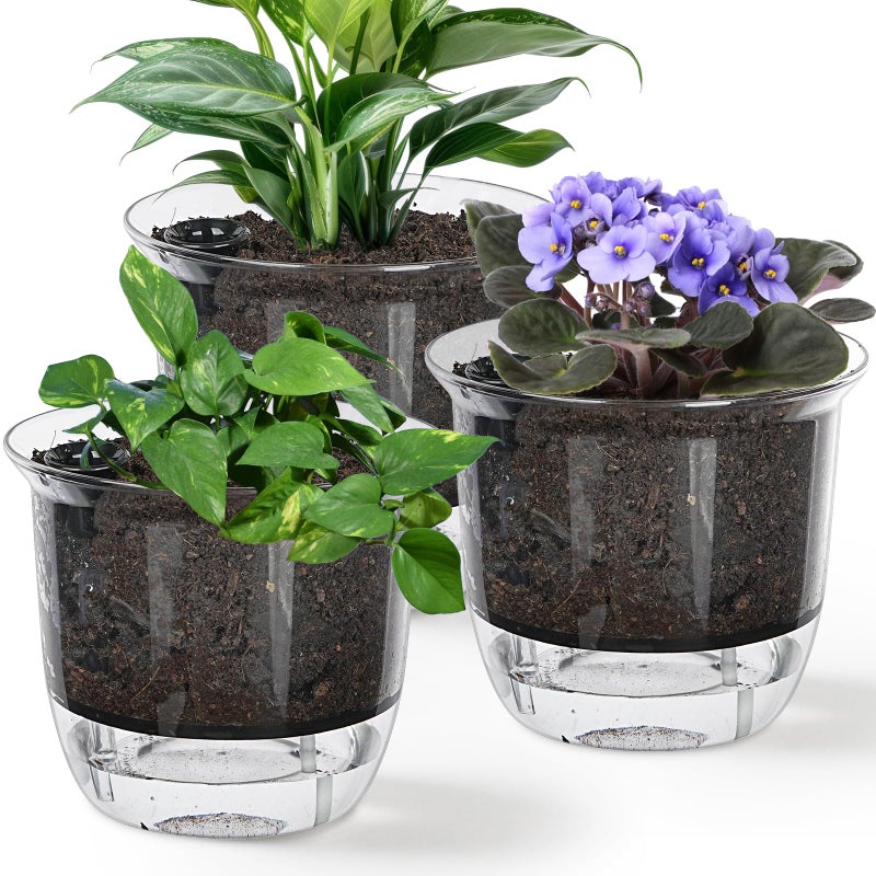 IWNTWY Plant Pots 6 inch Set of 3 Self Watering Pots for Indoor Outdoor Plants Flowers Self Watering Planters with Reservoir Drainage Hole and Absorbent Cotton Rope 3 Large - Image 2