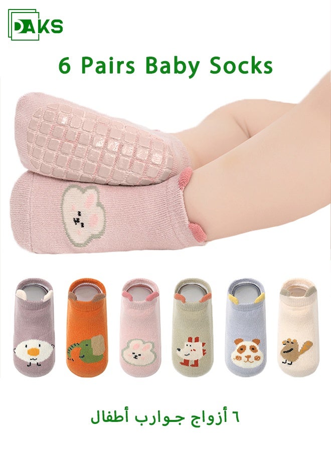 DAKS 6 Pairs Baby Cotton Socks – Non-Slip Animal Series Multicolor Socks for Baby Boys & Girls - Image 1