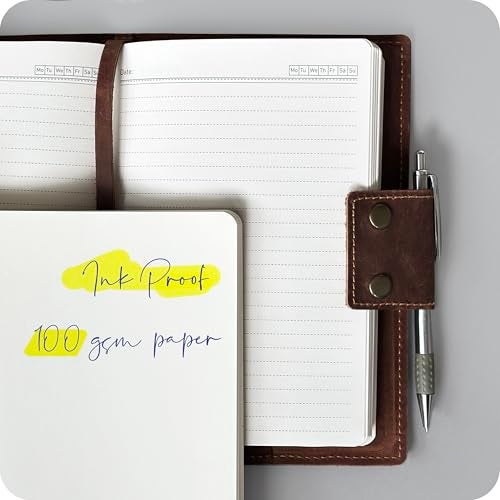 le vent Albero Genuine Leather Refillable Journal for Men & Women - 5x8 Vintage Brown Handmade Leather Cover, 200+200 Lined & Unlined Pages (100gsm) - A5 Notebook Travel, Engineering, Executive & Writers Use - Image 4