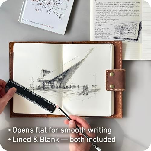 le vent Albero Genuine Leather Refillable Journal for Men & Women - 5x8 Vintage Brown Handmade Leather Cover, 200+200 Lined & Unlined Pages (100gsm) - A5 Notebook Travel, Engineering, Executive & Writers Use - Image 2