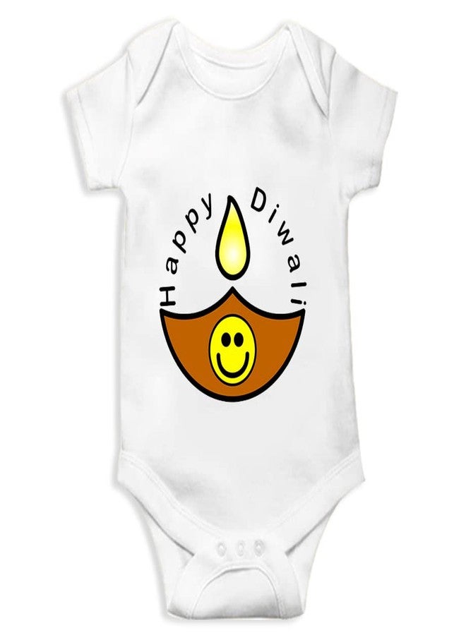 Mott2 Diwali Special Unisex Baby Romper - Happy Diwali4 (3-6 Months White) - Image 1