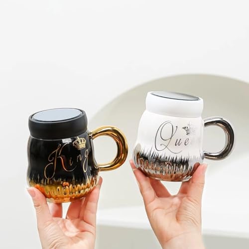 Wosta Ceramic Coffee Mug - King and Queen Coffee Cup for Anniversary Gift for Couple Special,Couple Gifts,Wedding & Engagement Gift for Couples,Coffee Mug with Lid,Marriage Gifts for Couples,400 ml - Image 2