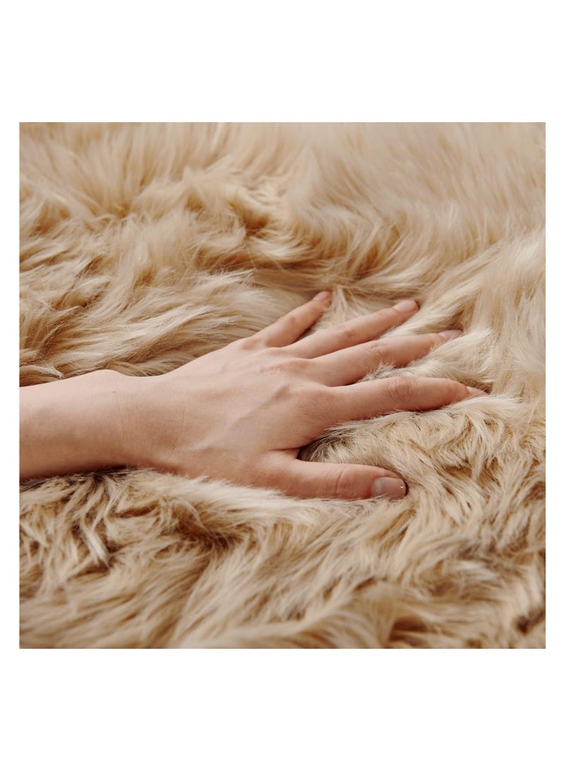 SERISSA Ultra Soft Fluffy Rug Beige Faux Sheepskin Fur Area Rug Shaggy Couch Cover Seat Cushion Furry Carpet Beside Rugs for Bedroom Floor Sofa Living Room Runner 2x6 Feet Beige - Image 2