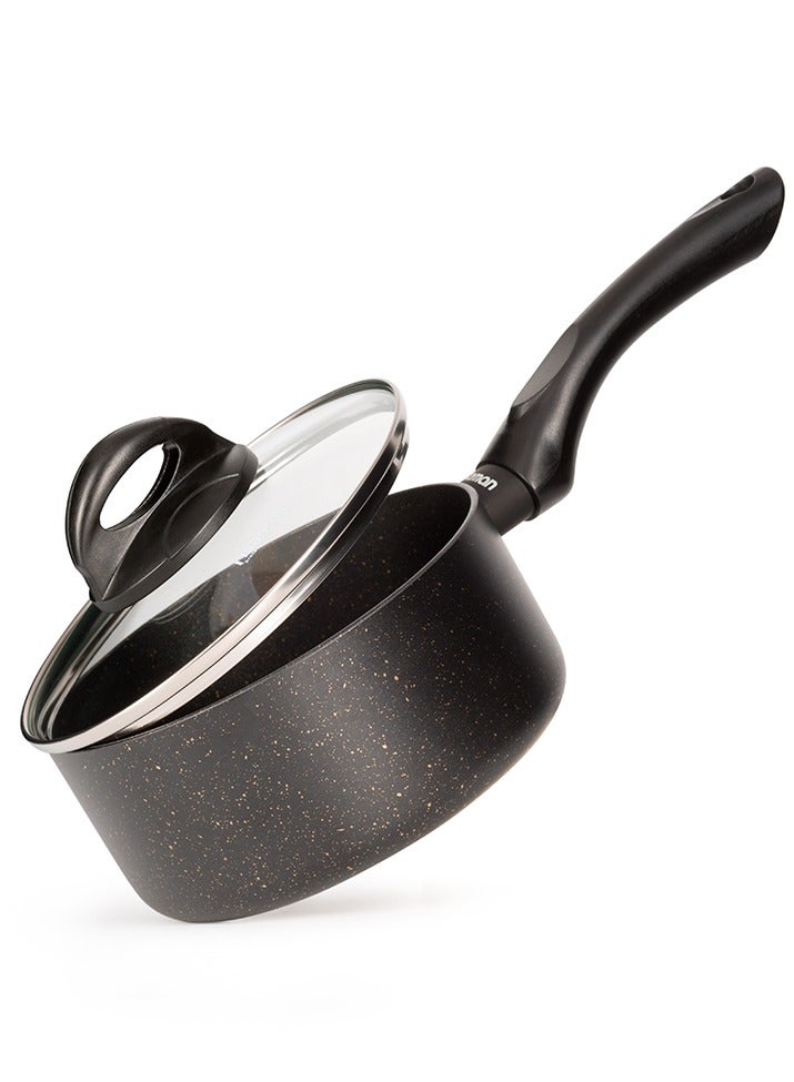 Fissman Saucepan with Glass Lid 1.5L, TouchStone Non-Stick Coating Aluminum Saucepan 16x8cm Forde Series  - Image 1