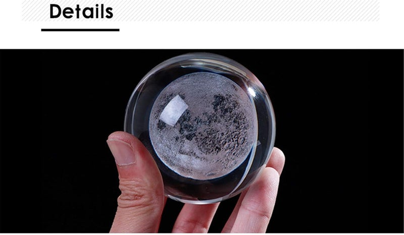 Qianwei 3D Moon Crystal Ball 80mm,Witchy Gifts Psychic Sphere Crystal Ball Amethyst Universe Crystal Ball 3.15"Laser Engraved with Led Lamp Stand Home Office Decor | 80mm 3.15" Glass Moon Lamp Decor Collectible Figurines Unique Birthday Sphere Gifts For Men Him Dad Physics Science Teacher - Image 5