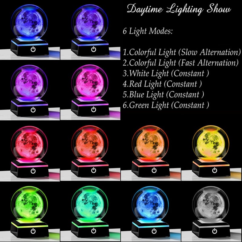 Qianwei 3D Moon Crystal Ball 80mm,Witchy Gifts Psychic Sphere Crystal Ball Amethyst Universe Crystal Ball 3.15"Laser Engraved with Led Lamp Stand Home Office Decor | 80mm 3.15" Glass Moon Lamp Decor Collectible Figurines Unique Birthday Sphere Gifts For Men Him Dad Physics Science Teacher - Image 3