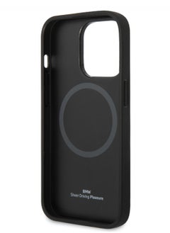 BMW iPhone 14 Pro Max Hard Case MagSafe Real Leather Back Cover with Hot Stamp and Metal Logo / Bumper and Scratch Protection / Accurate Cutouts / Easy Snap-On - Black  - Image 4
