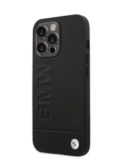 BMW iPhone 14 Pro Max Hard Case MagSafe Real Leather Back Cover with Hot Stamp and Metal Logo / Bumper and Scratch Protection / Accurate Cutouts / Easy Snap-On - Black  - Image 3