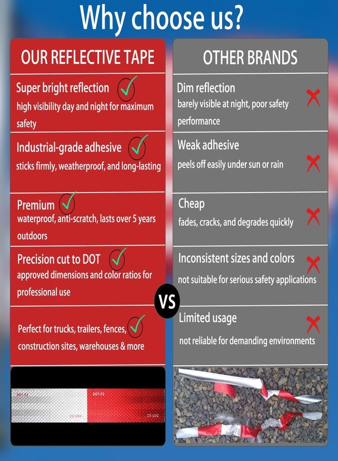 WAENLIR 2 inch x160Feet Reflective Tape DOT-C2 Waterproof Red and White Adhesive Safety Conspicuity reflector tape for trailer, Cars, Trucks, outdoor - Image 3