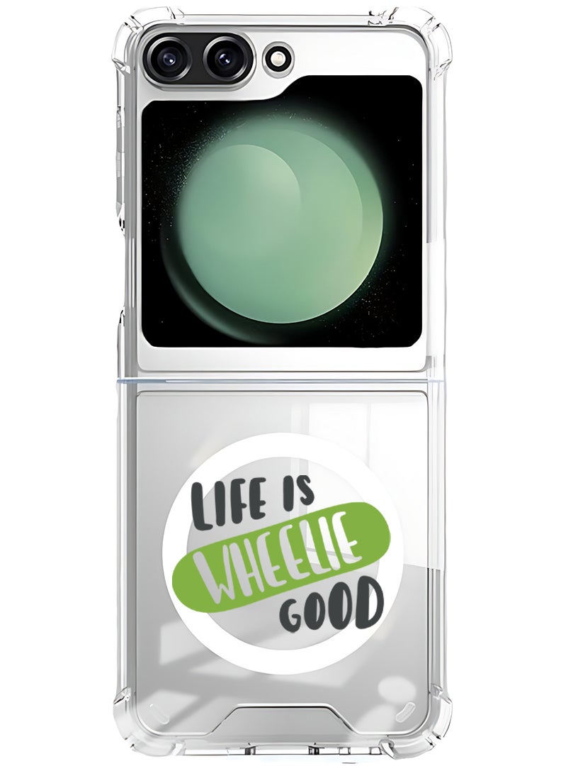 Theodor Magnetic Case for Samsung Galaxy Z Flip 5 Compatible with MagSafe Wireless Charging, Shockproof Phone Bumper Cover Life is wheelie good black - Image 1