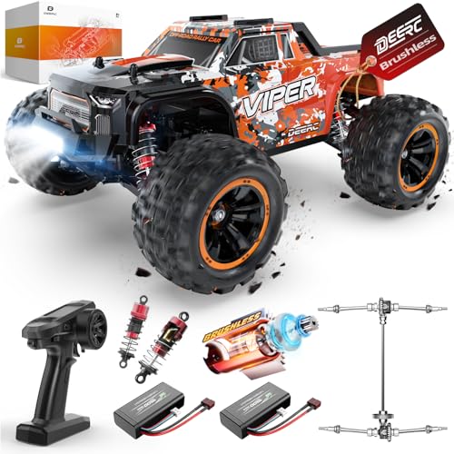 DEERC H16R Brushless Fast RC Cars,1:16 52KM/H High Speed Remote Control Car,4X4 All Terrains RC Monster Truck,Waterproof Off-Road Hobby Electric Vehicle Car Gift for Adults Boys,2 Li-ion Batteries - Image 1