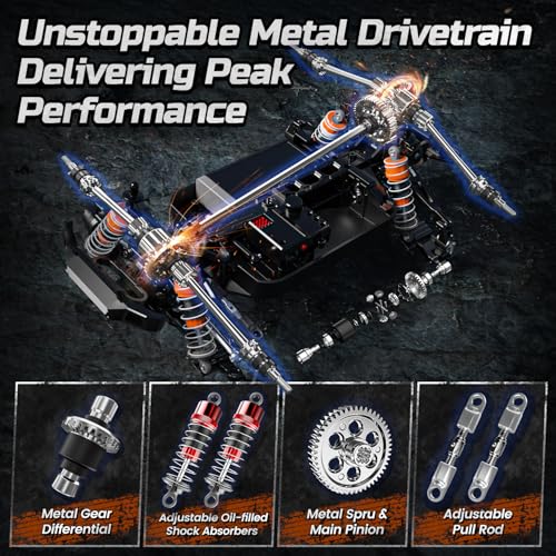 DEERC H16R Brushless Fast RC Cars,1:16 52KM/H High Speed Remote Control Car,4X4 All Terrains RC Monster Truck,Waterproof Off-Road Hobby Electric Vehicle Car Gift for Adults Boys,2 Li-ion Batteries - Image 3